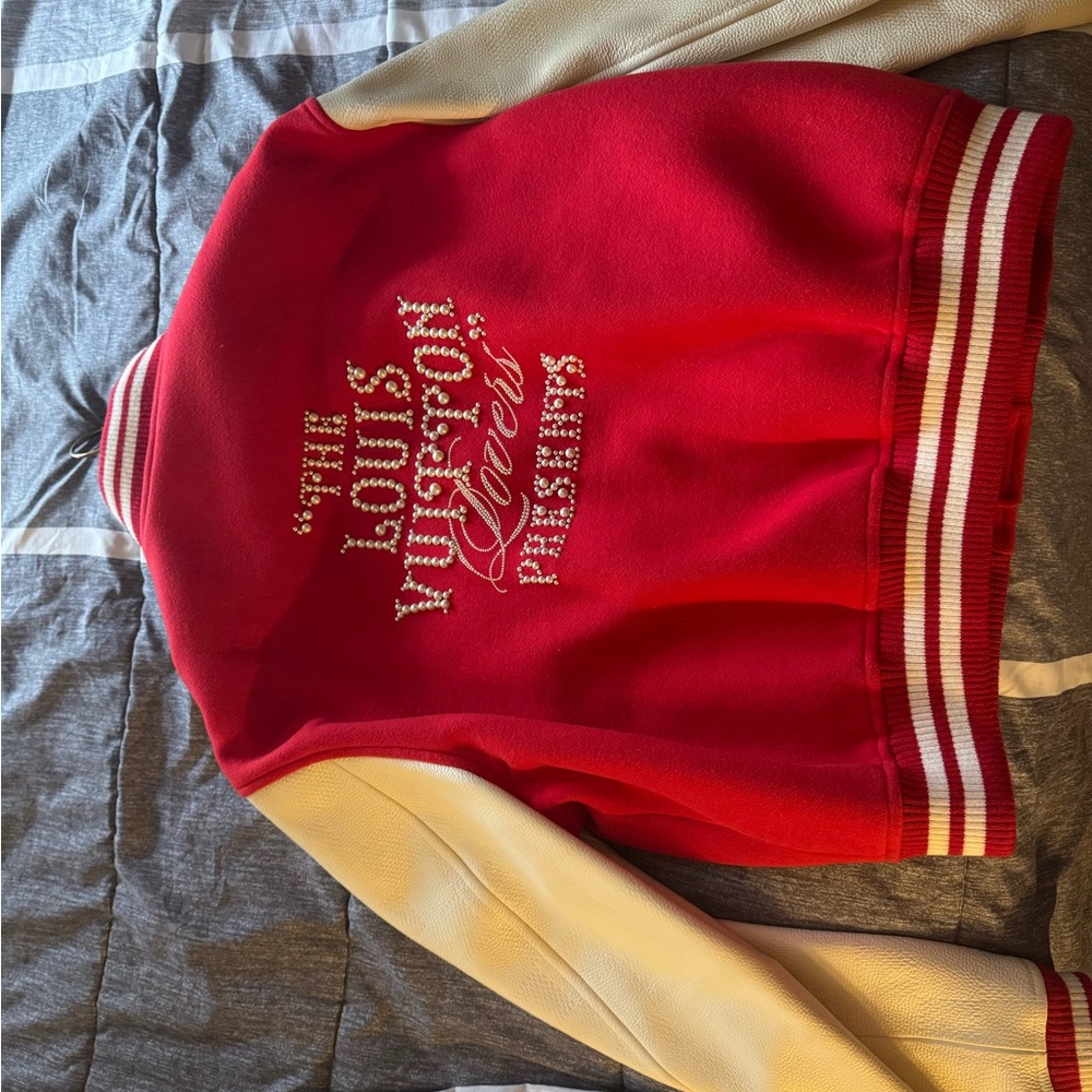 Louis Vuitton Red and White Zip Up Sweater